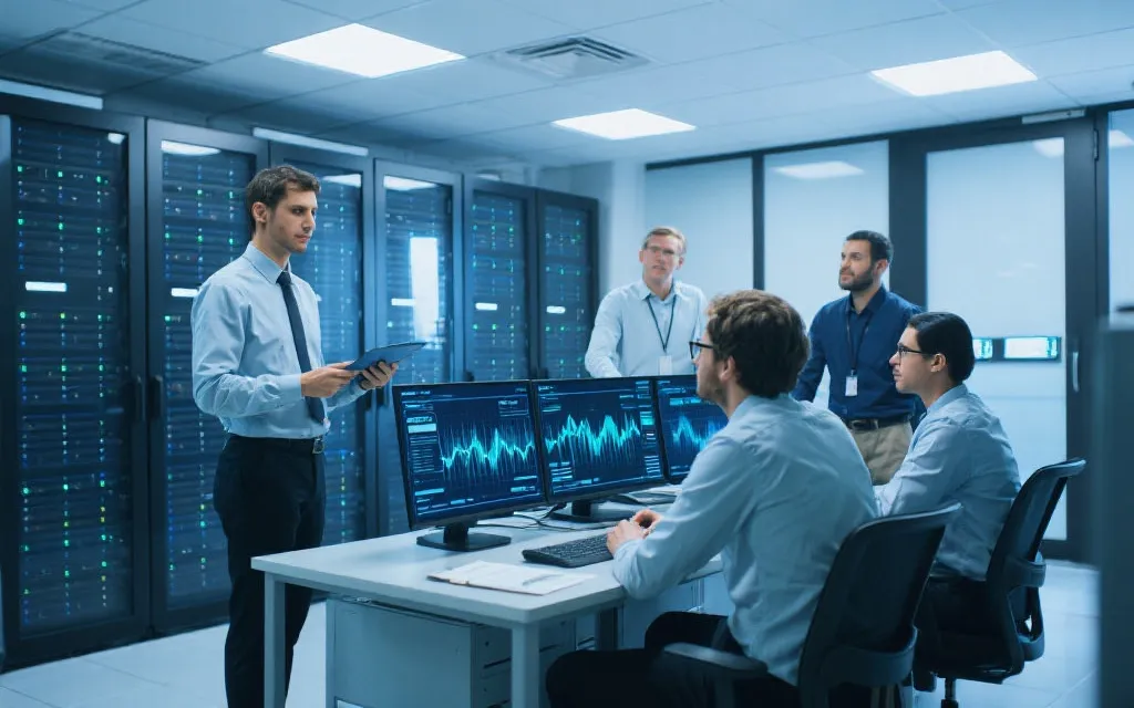 技术团队在监控服务器运行